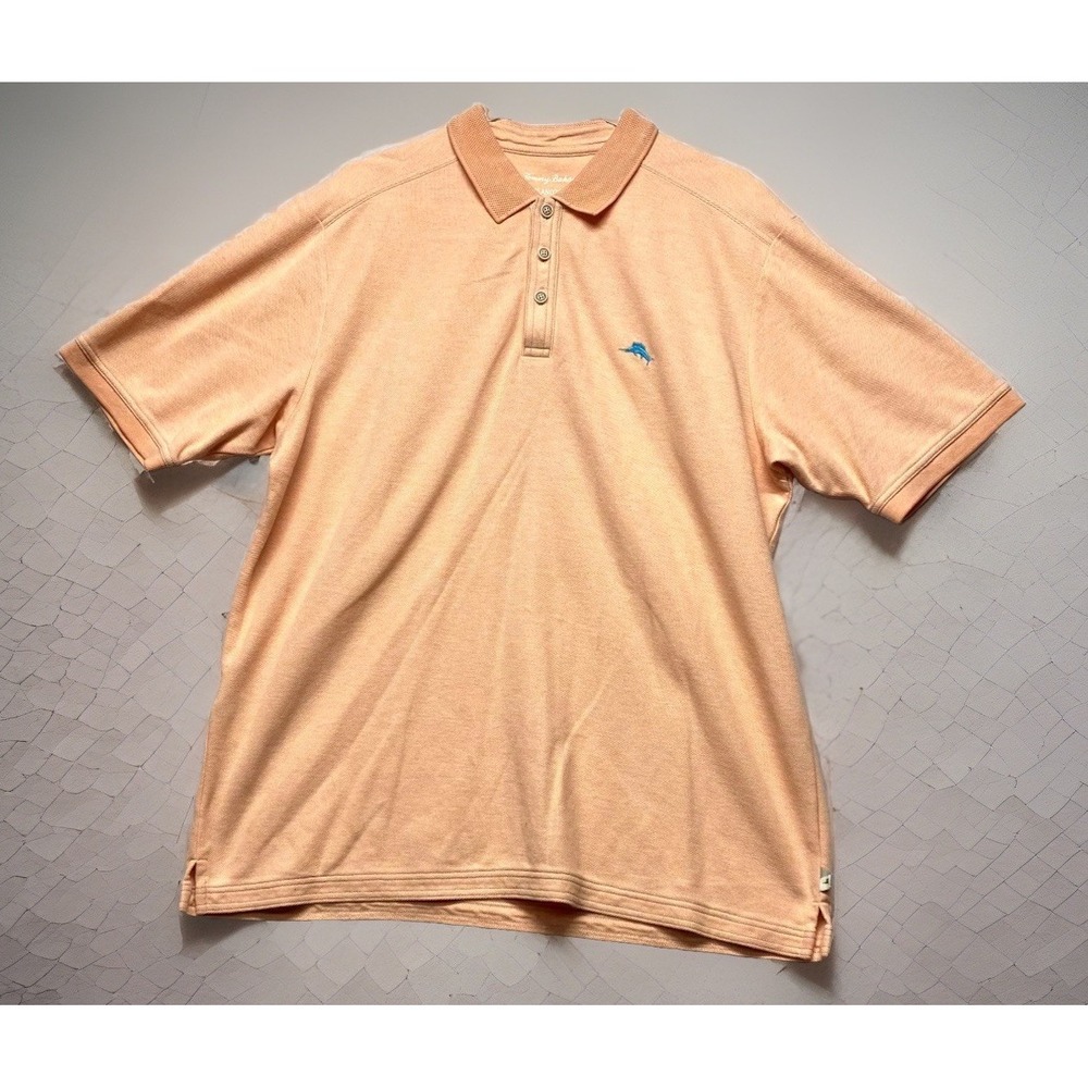 Tommy Bahama IslandZone Polo Golf Shirt Mens Large Peach Orange Supima Cotton